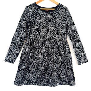 CAT & JACK Girls Metallic Spider Web Halloween Spooky Long Sleeve A line Dress L